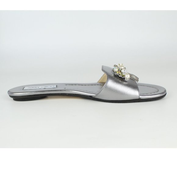 NEW JIMMY CHOO Naya Embellished Metallic Slide | Luxe Summer Party Sandals - Picture 7 of 16